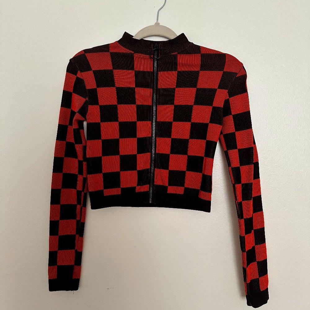 XS/S Zara orange checkered long sleeve